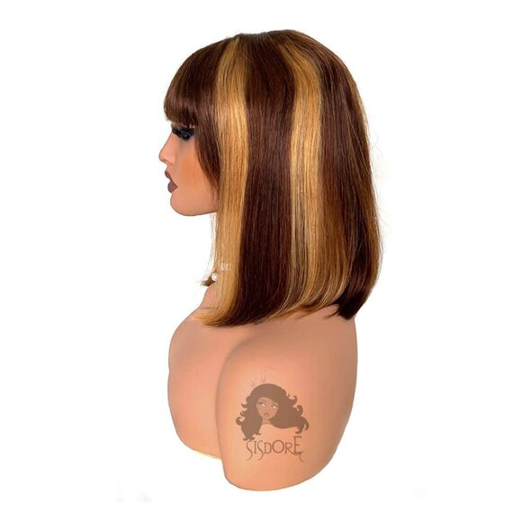 Glueless Bob with Bangs, Short Straight Human Hair Wig 3x1 Lace - Picture 12 of 15
